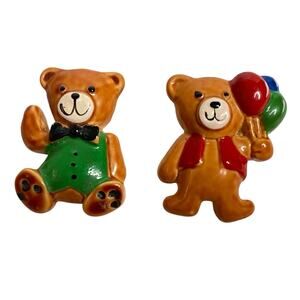 Vintage World Trend Kitsch Teddy Bear Lapel Lanyard Pins Brown 1983 Lot of 2